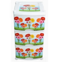 Пластиковый комод с 3 ящиками Цветы арт.0351