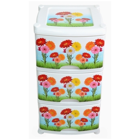 Пластиковый комод с 3 ящиками Цветы арт.0351