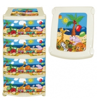 Пластиковый комод с 4 ящиками Паровозики арт.0352