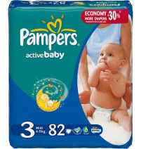 Подгузники Pampers Актив Бэби миди джамбо 4/9 кг (82шт/2кор) Pampers Арт. 36982