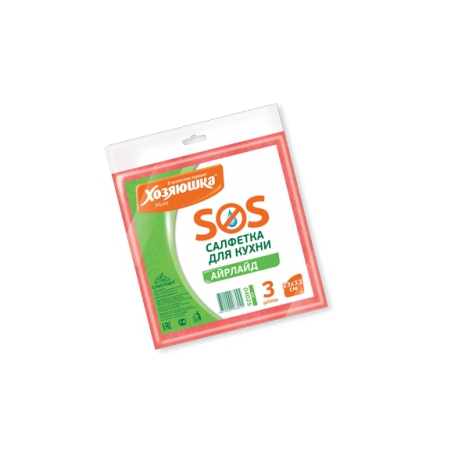 Салфетка для кухни SOS "Хозяюшка Мила" айрлайд 33*33см  3 шт. арт.04025