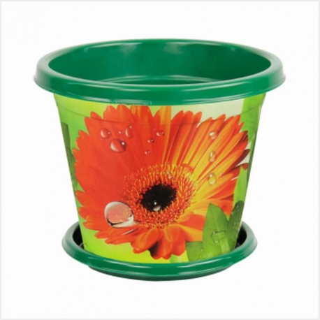 Горшок-кашпо Гербера 1л с поддоном зеленый арт.М2188