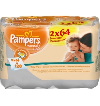 Влажные салфетки Памперс Naturaly clean детские 2х64 шт. Pampers Арт. 81082812