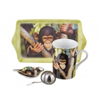 Чайный наб. 4 пр."Обезьяна"(кружка 300 мл.,подставка для чайн.пакетиков,поднос,ситечко для чая) арт. 270232-234