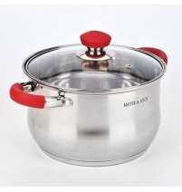 Кастрюля нерж 1,5л силиконовые ручки стеклянная крышка МВ (х12) арт. 22368