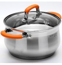 Кастрюля (3,7л) MB силиконовые ручки стеклянная крышка оранж (х6) арт. 22801