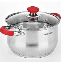 Кастрюля 2,8 л., 18 см. силиконовые ручки, стеклянная крышка МВ арт. 21438