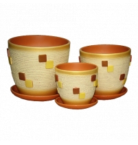 Комплект горшков керамических Крокус "Квадраты" (3шт) Охра