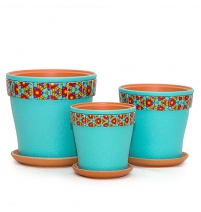 Комплект горшков керамических "Калейдоскоп" 3 шт. Бирюзовый