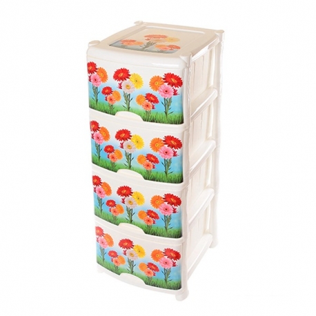 Пластиковый комод с 4 ящиками Цветы арт.0352
